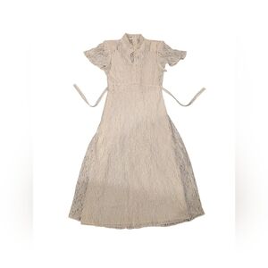 Vintage White/Cream Lace Keyhole Midi Dress w/Bell Sleeve Cap Sleeves - Sz M/L